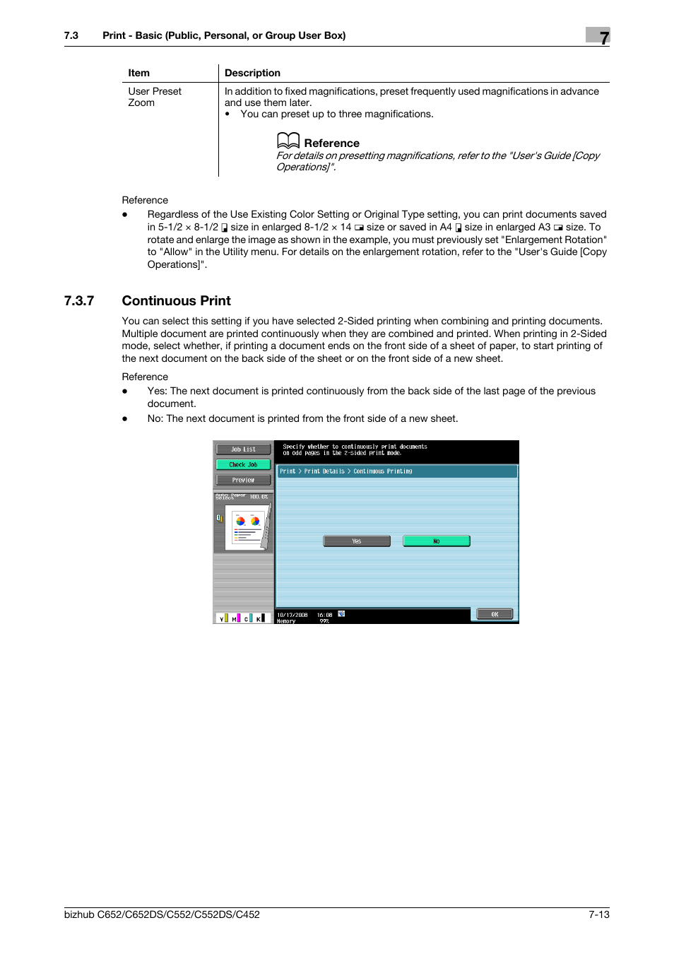 7 continuous print, Continuous print -13, Uous print (p. 7-13) | Konica Minolta BIZHUB C652DS User Manual | Page 118 / 300