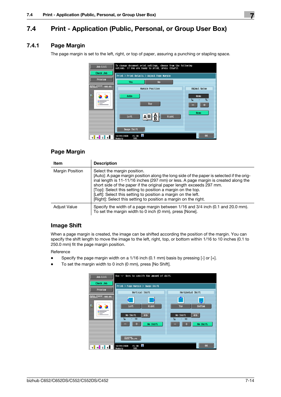 Image shift, P. 7-14), P. 7-14 | Konica Minolta BIZHUB C652DS User Manual | Page 119 / 300