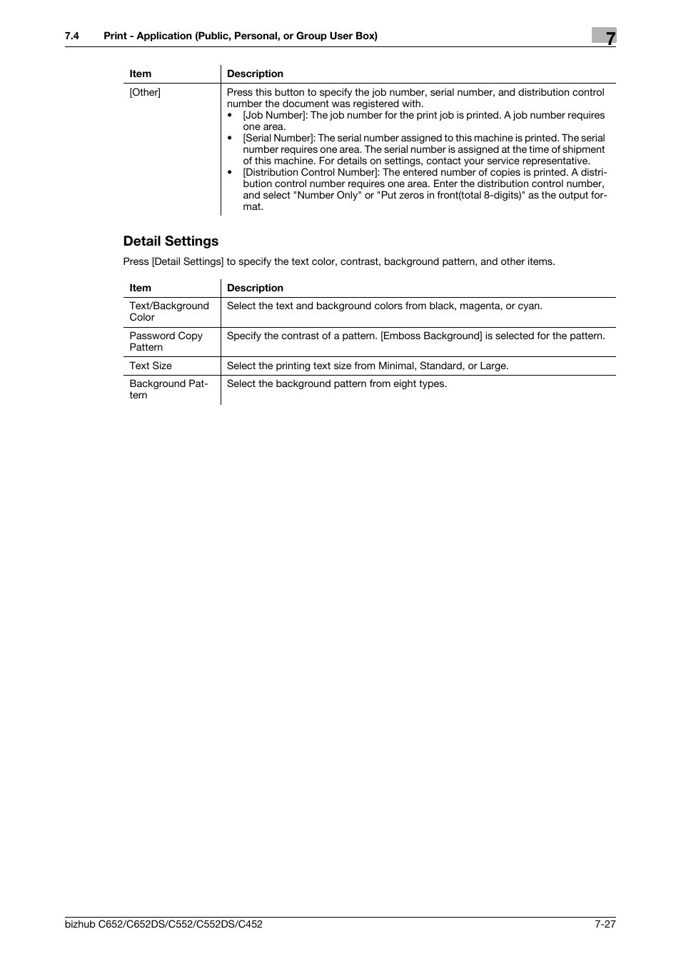 Detail settings, Detail settings -27 | Konica Minolta BIZHUB C652DS User Manual | Page 132 / 300