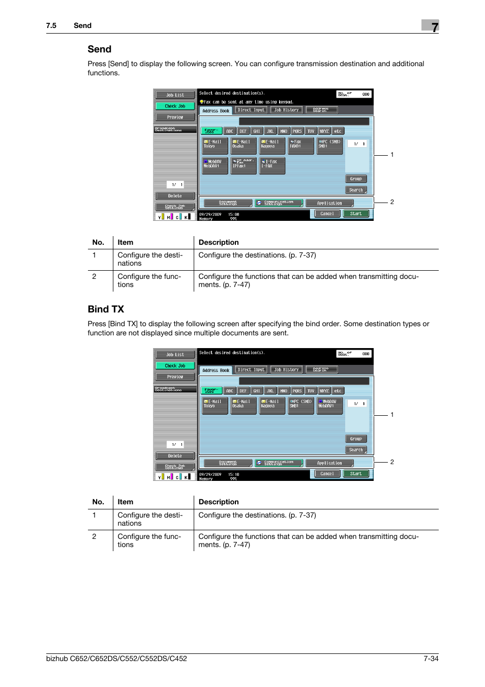 Send, Bind tx, Send -34 bind tx -34 | Konica Minolta BIZHUB C652DS User Manual | Page 139 / 300