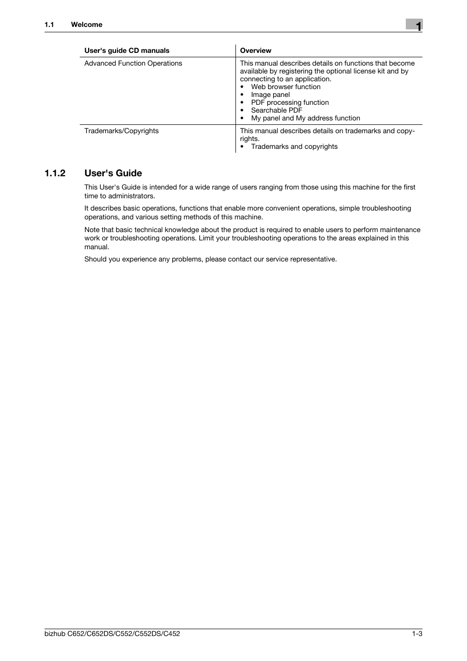 2 user's guide, User's guide -3 | Konica Minolta BIZHUB C652DS User Manual | Page 14 / 300