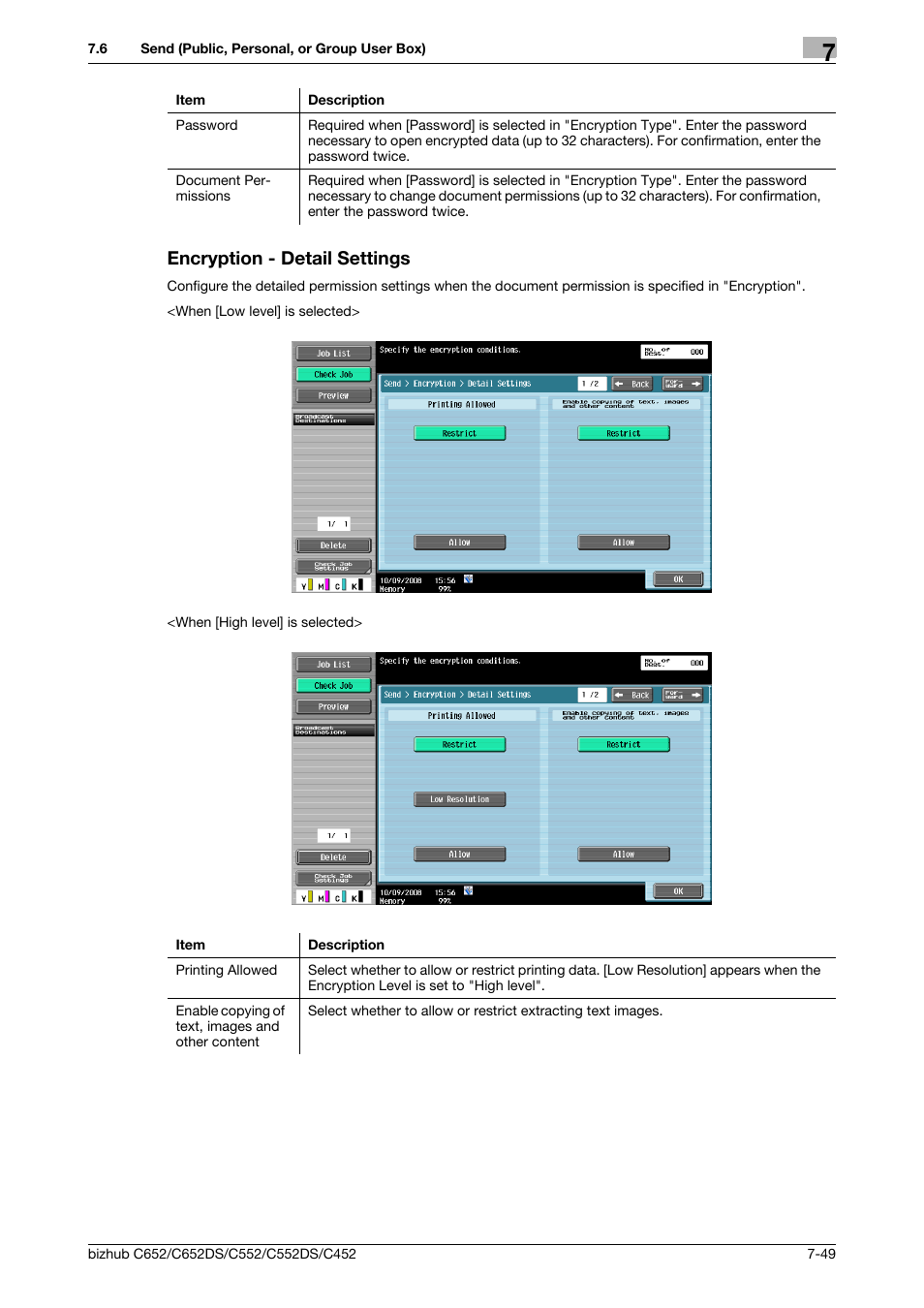 Encryption - detail settings, Encryption - detail settings -49 | Konica Minolta BIZHUB C652DS User Manual | Page 154 / 300