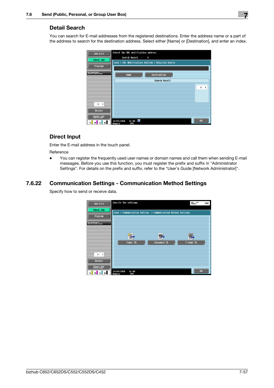 Detail search, Direct input, Detail search -57 direct input -57 | P. 7-57) | Konica Minolta BIZHUB C652DS User Manual | Page 162 / 300