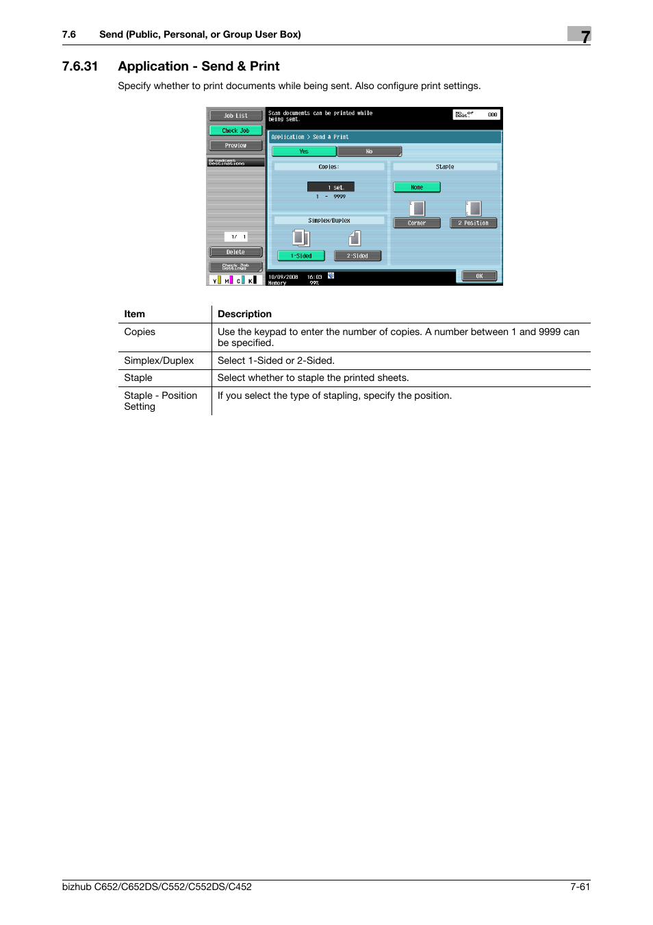 31 application - send & print, Application - send & print -61, P. 7-61) | Konica Minolta BIZHUB C652DS User Manual | Page 166 / 300