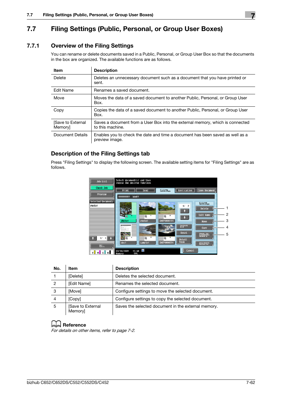 1 overview of the filing settings, Description of the filing settings tab | Konica Minolta BIZHUB C652DS User Manual | Page 167 / 300