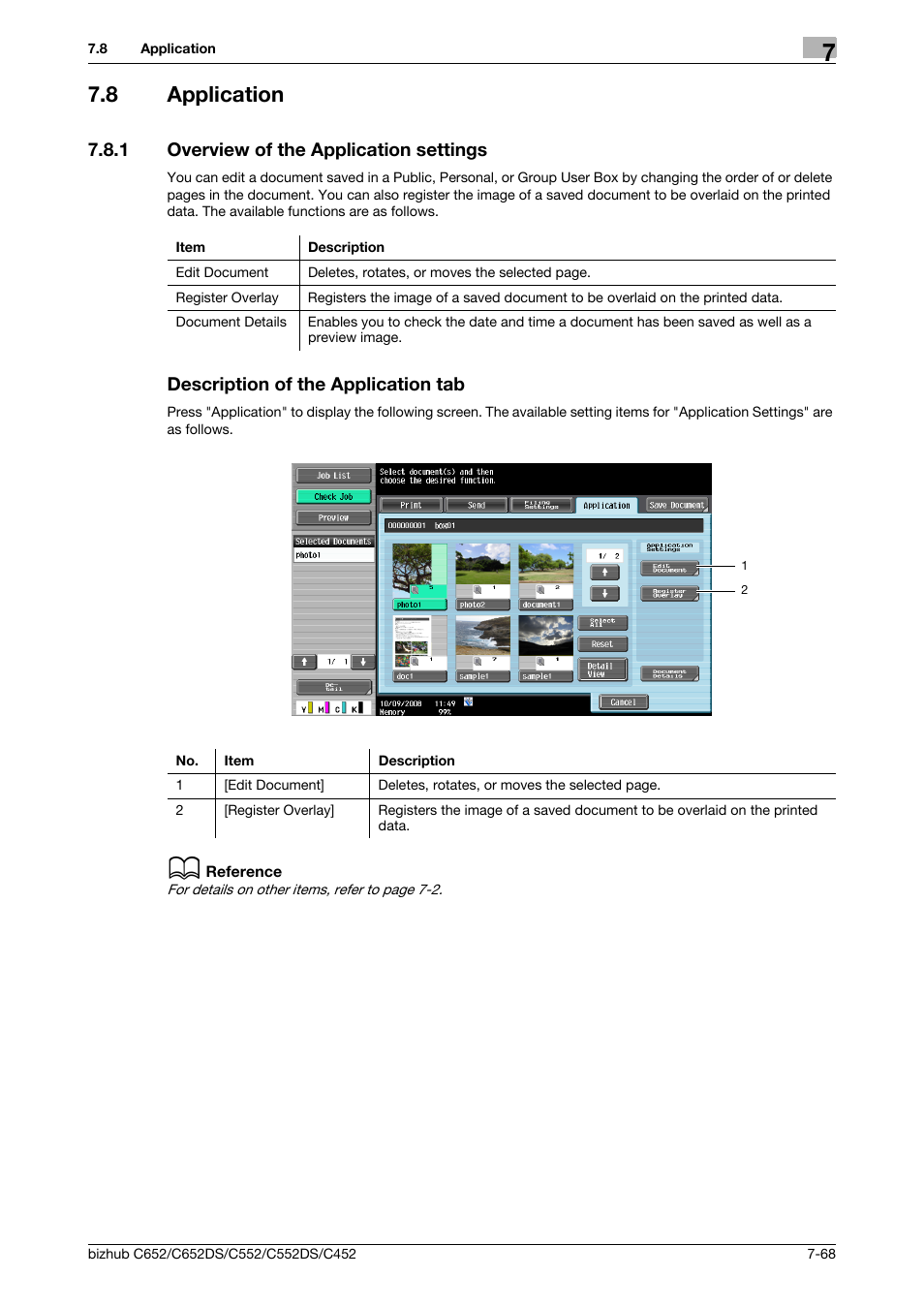 8 application, 1 overview of the application settings, Description of the application tab | Application -68 | Konica Minolta BIZHUB C652DS User Manual | Page 173 / 300