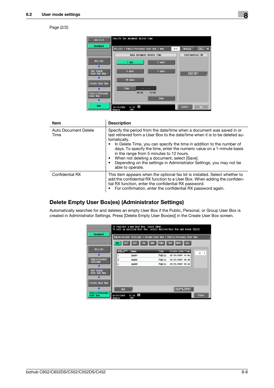 Delete empty user box(es) (administrator settings), P. 8-6) | Konica Minolta BIZHUB C652DS User Manual | Page 214 / 300
