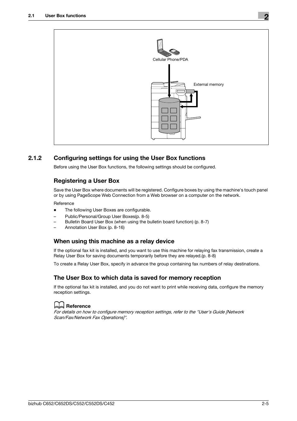 Registering a user box, When using this machine as a relay device | Konica Minolta BIZHUB C652DS User Manual | Page 22 / 300