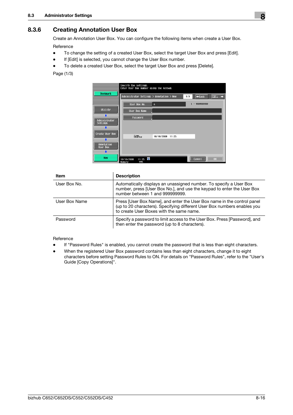 6 creating annotation user box, Creating annotation user box -16, P. 8-16) | Konica Minolta BIZHUB C652DS User Manual | Page 224 / 300