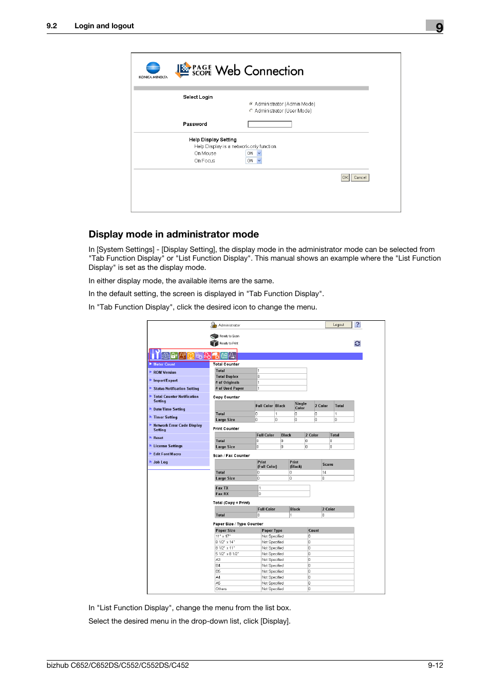 Display mode in administrator mode, Display mode in administrator mode -12 | Konica Minolta BIZHUB C652DS User Manual | Page 251 / 300