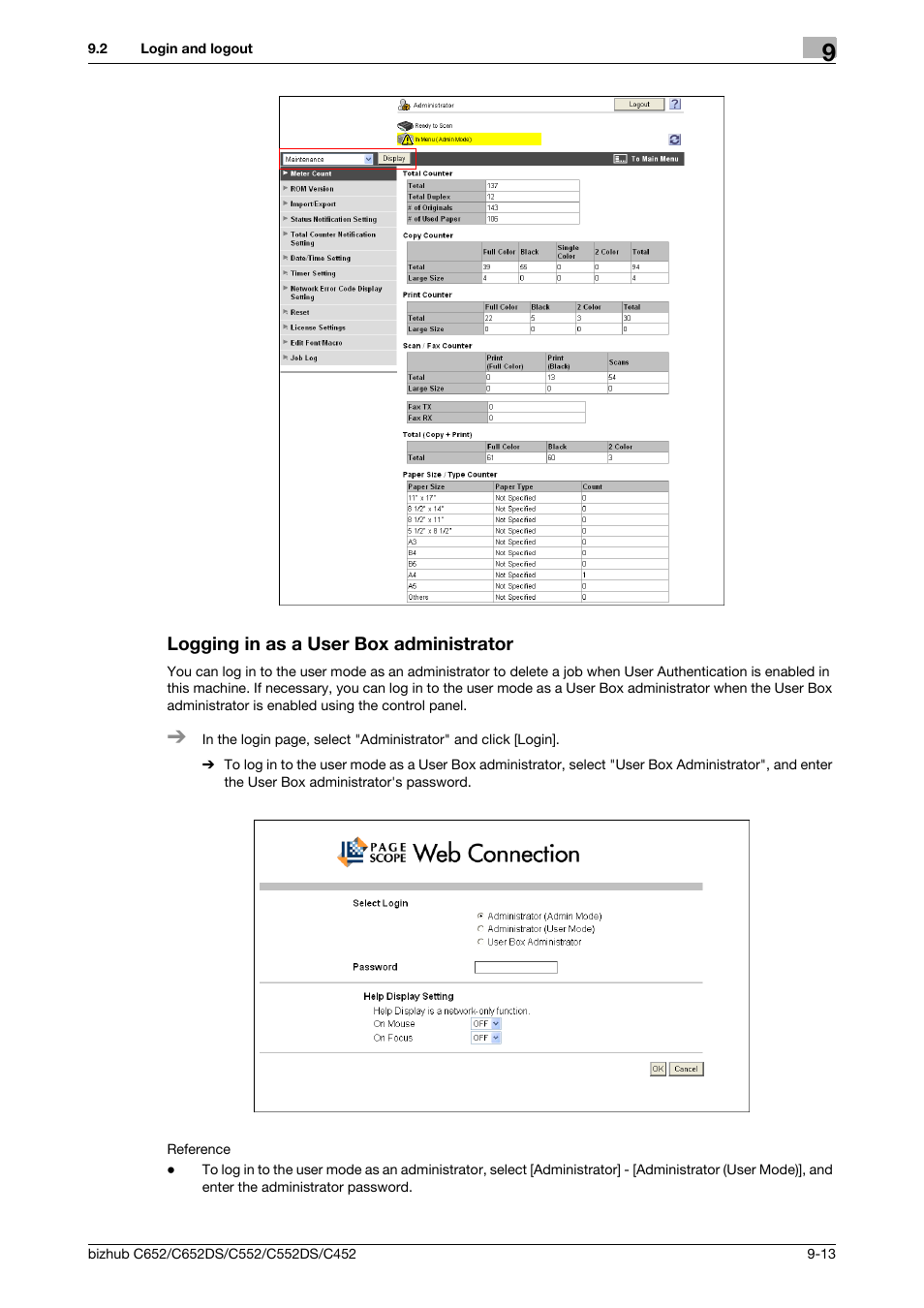 Logging in as a user box administrator, Logging in as a user box administrator -13 | Konica Minolta BIZHUB C652DS User Manual | Page 252 / 300