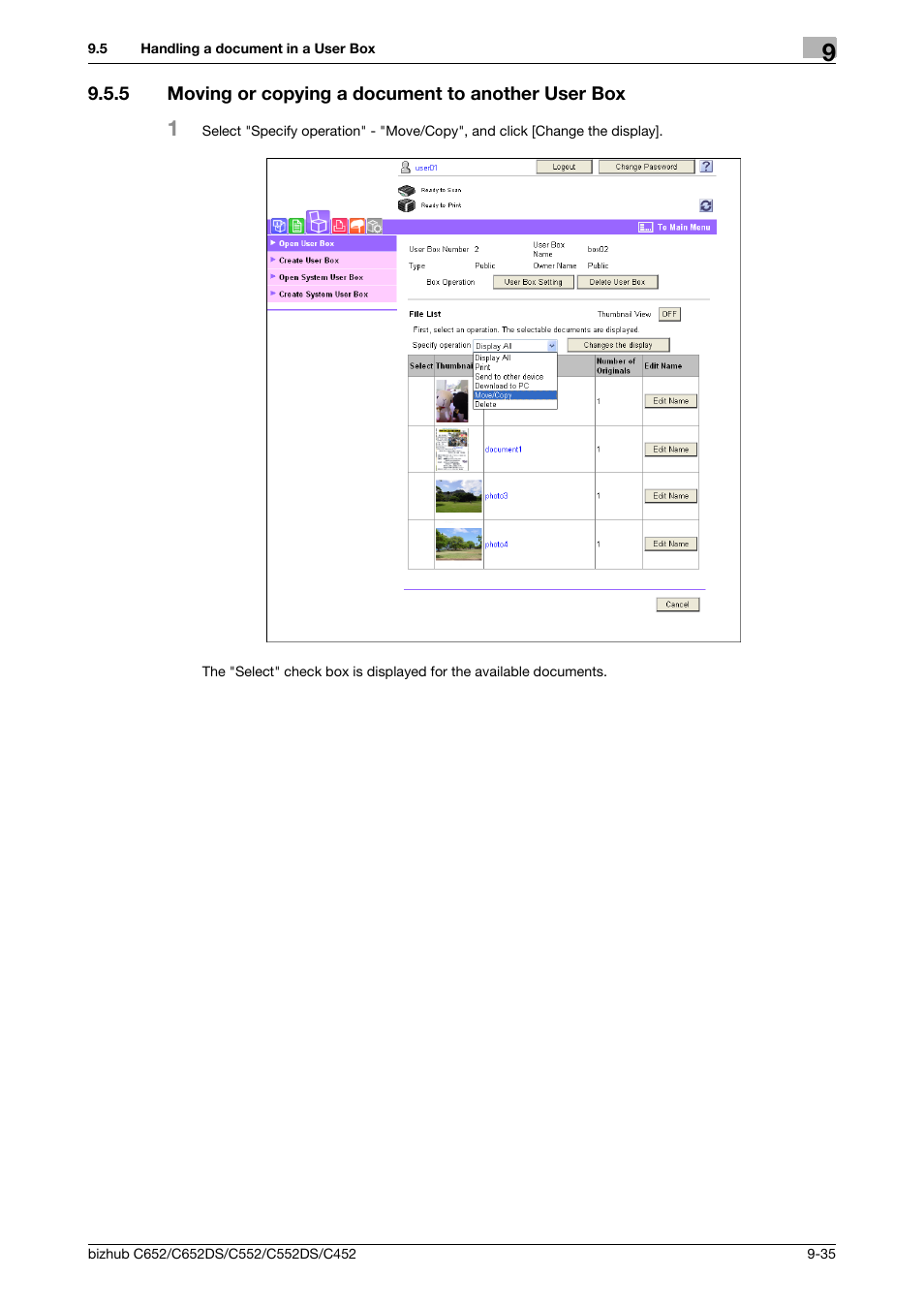 5 moving or copying a document to another user box | Konica Minolta BIZHUB C652DS User Manual | Page 274 / 300