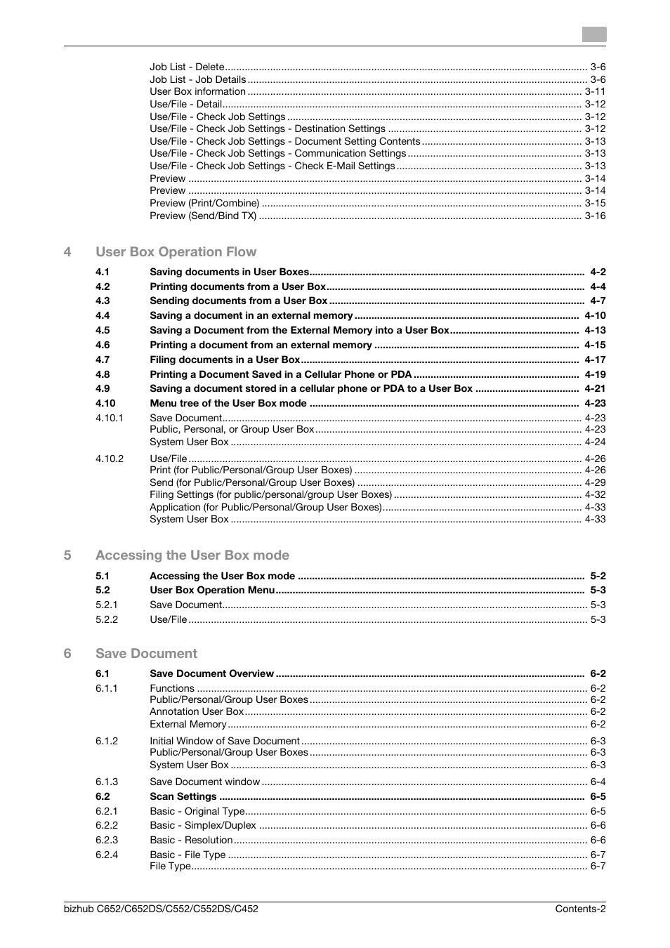 4user box operation flow, 5accessing the user box mode, 6save document | Konica Minolta BIZHUB C652DS User Manual | Page 3 / 300
