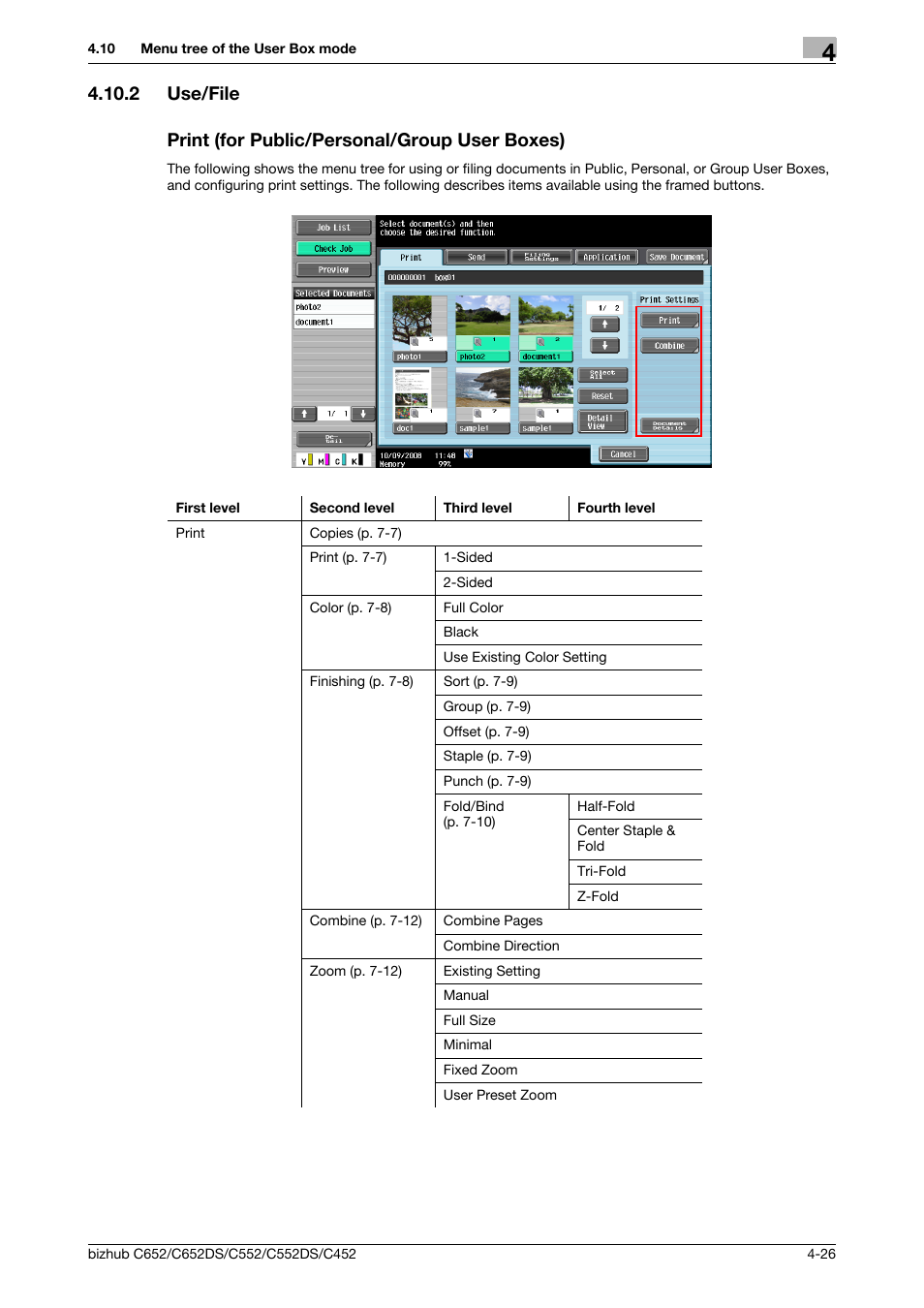 2 use/file, Print (for public/personal/group user boxes) | Konica Minolta BIZHUB C652DS User Manual | Page 72 / 300