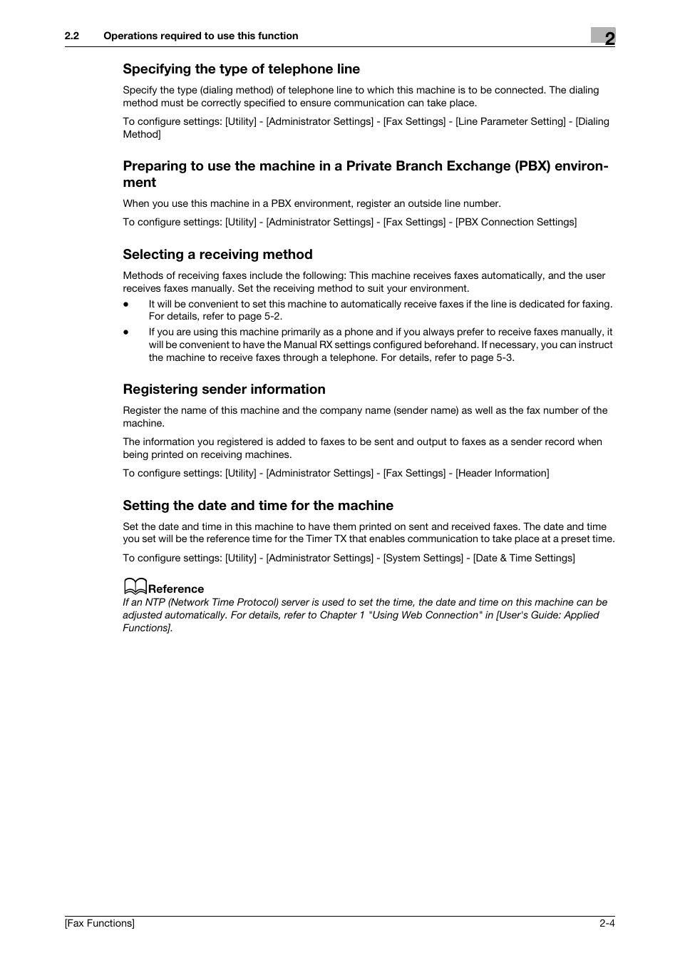 Specifying the type of telephone line, Selecting a receiving method, Registering sender information | Setting the date and time for the machine | Konica Minolta bizhub 4750 User Manual | Page 10 / 69