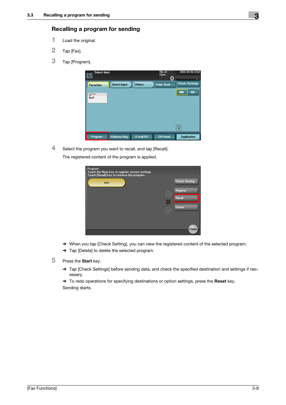 Recalling a program for sending, Recalling a program for sending -8 | Konica Minolta bizhub 4750 User Manual | Page 19 / 69
