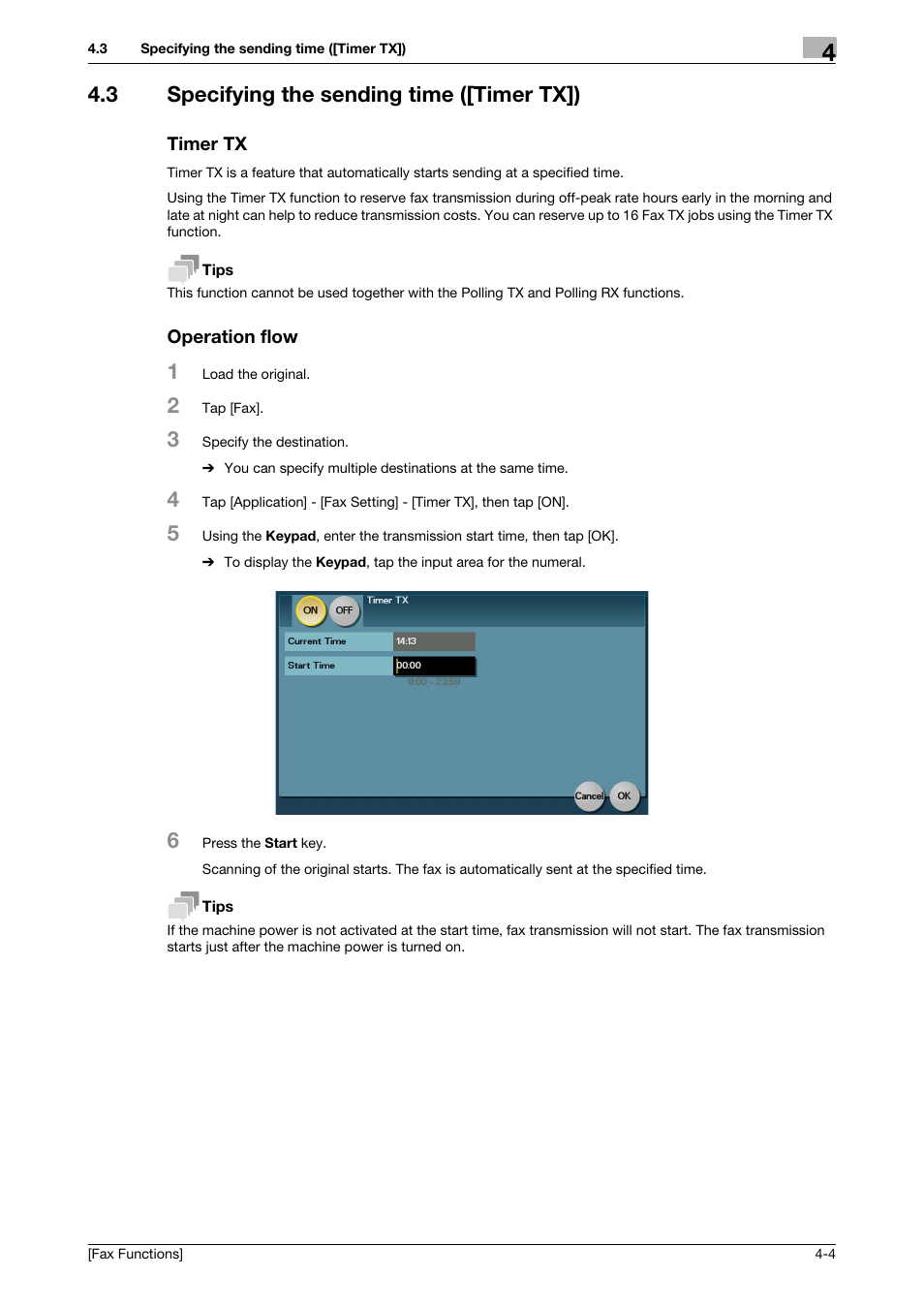 3 specifying the sending time ([timer tx]), Timer tx, Operation flow | Konica Minolta bizhub 4750 User Manual | Page 29 / 69