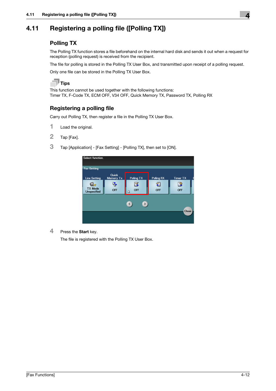 11 registering a polling file ([polling tx]), Polling tx, Registering a polling file | Konica Minolta bizhub 4750 User Manual | Page 37 / 69