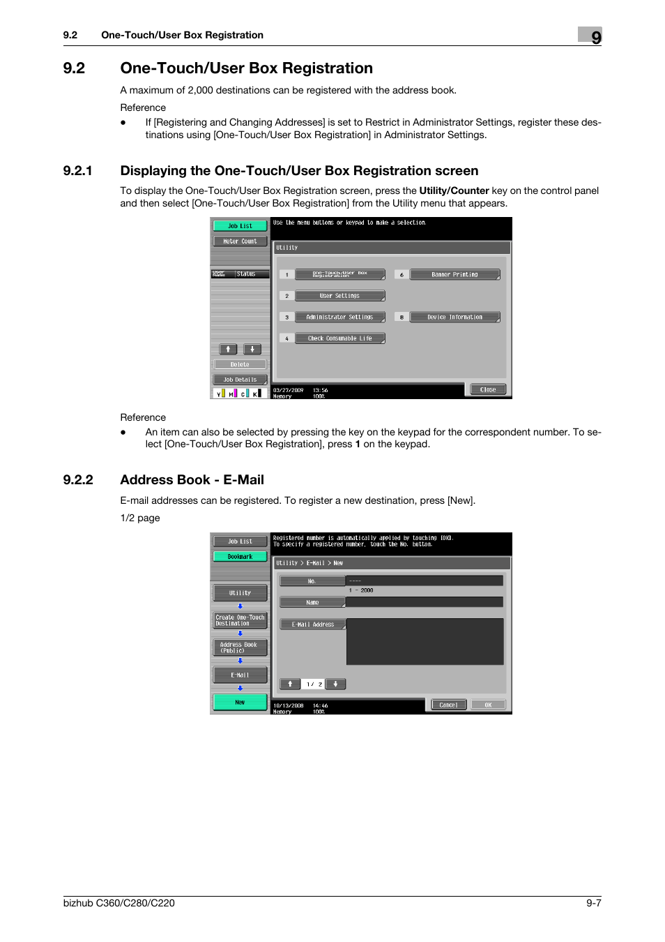 2 one-touch/user box registration, 2 address book - e-mail, One-touch/user box registration -7 | Address book - e-mail -7 | Konica Minolta BIZHUB C360 User Manual | Page 176 / 299