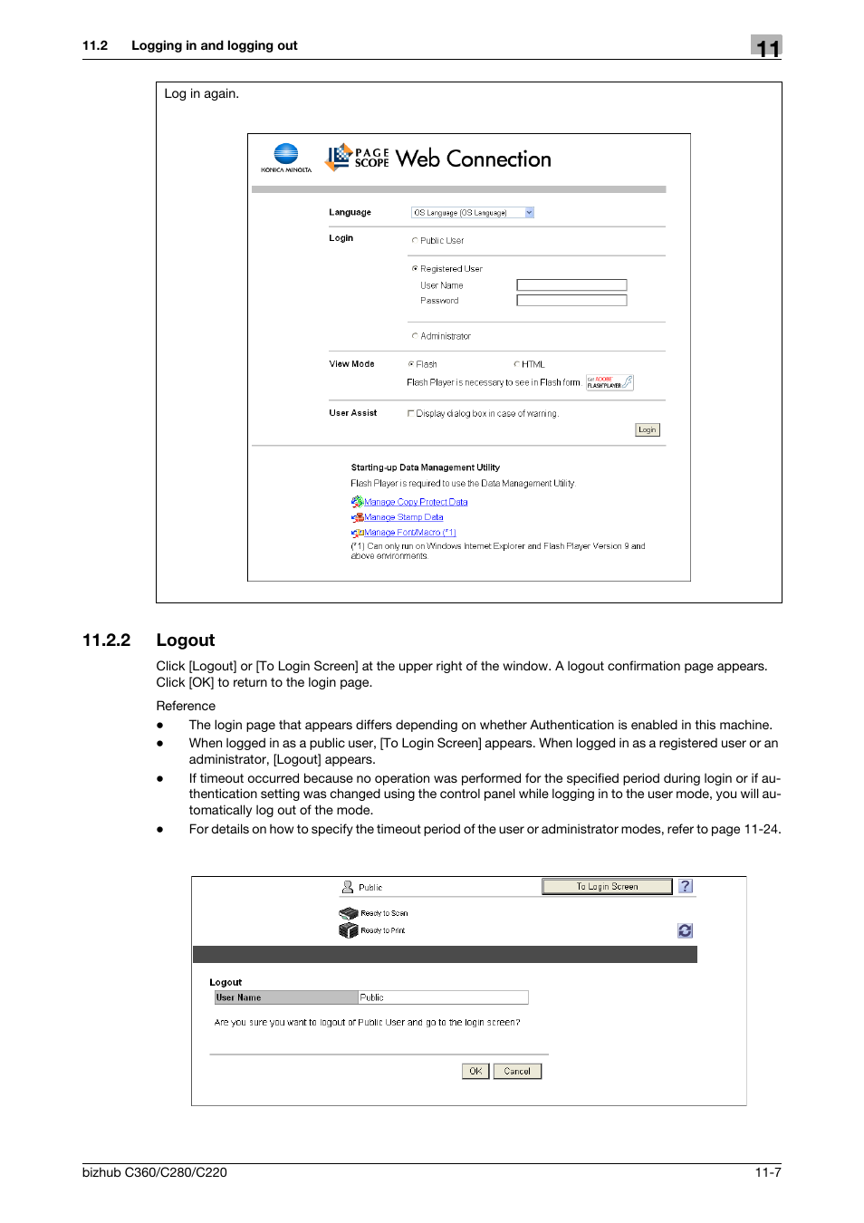 2 logout, Logout -7 | Konica Minolta BIZHUB C360 User Manual | Page 244 / 299
