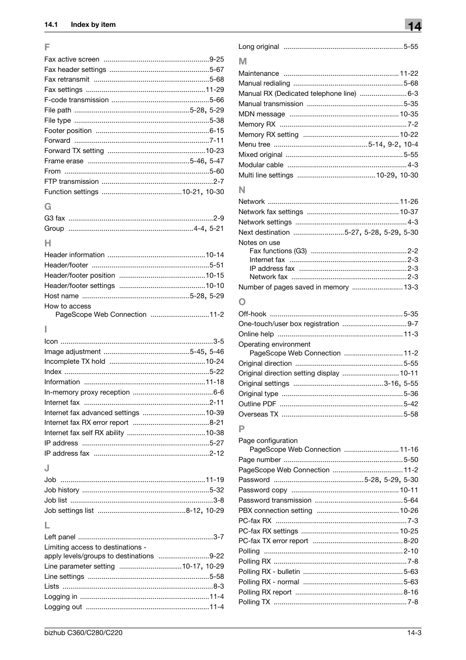 F to p | Konica Minolta BIZHUB C360 User Manual | Page 293 / 299