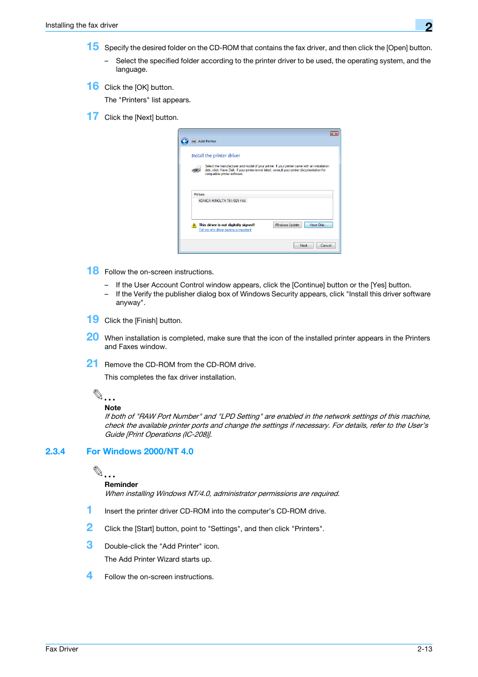 4 for windows 2000/nt 4.0, For windows 2000/nt 4.0 -13 | Konica Minolta bizhub 751 User Manual | Page 25 / 69