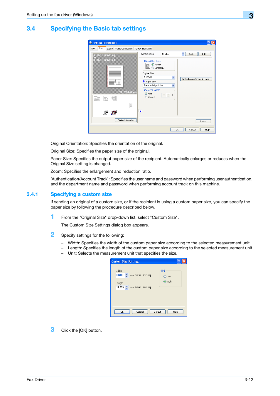 4 specifying the basic tab settings, 1 specifying a custom size, Specifying the basic tab settings -12 | Specifying a custom size -12 | Konica Minolta bizhub 751 User Manual | Page 45 / 69