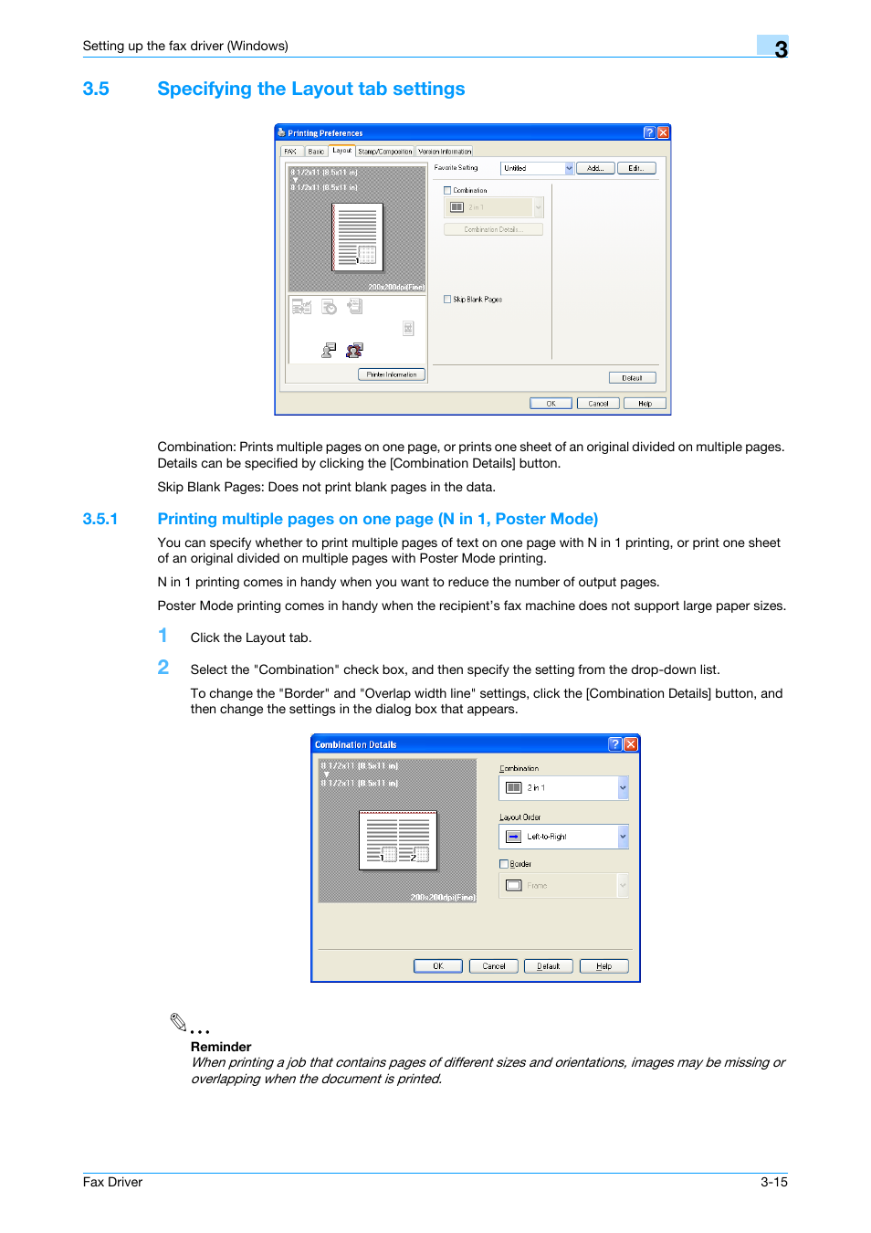 5 specifying the layout tab settings, Specifying the layout tab settings -15 | Konica Minolta bizhub 751 User Manual | Page 48 / 69