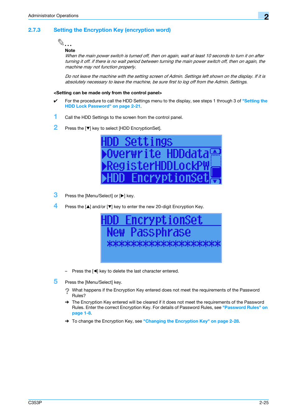 3 setting the encryption key (encryption word), Setting can be made only from the control panel | Konica Minolta bizhub C353P User Manual | Page 40 / 96