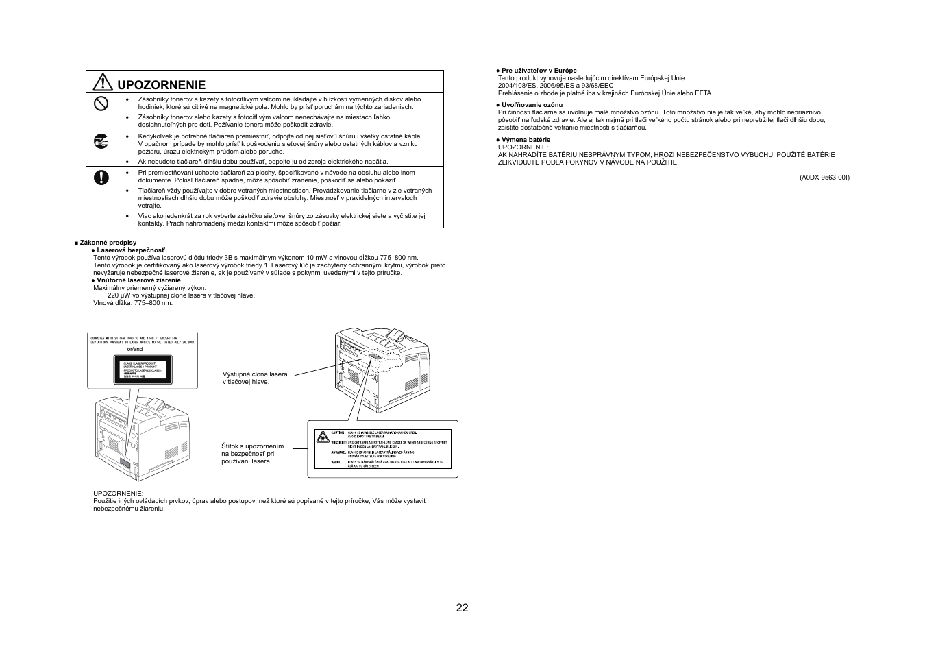 Upozornenie | Konica Minolta bizhub 40P User Manual | Page 21 / 40