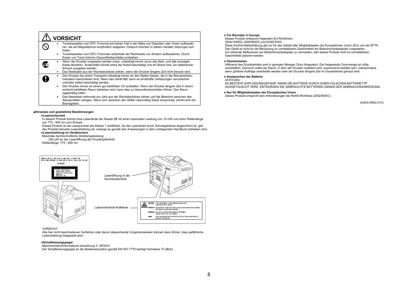 Vorsicht | Konica Minolta bizhub 40P User Manual | Page 7 / 40
