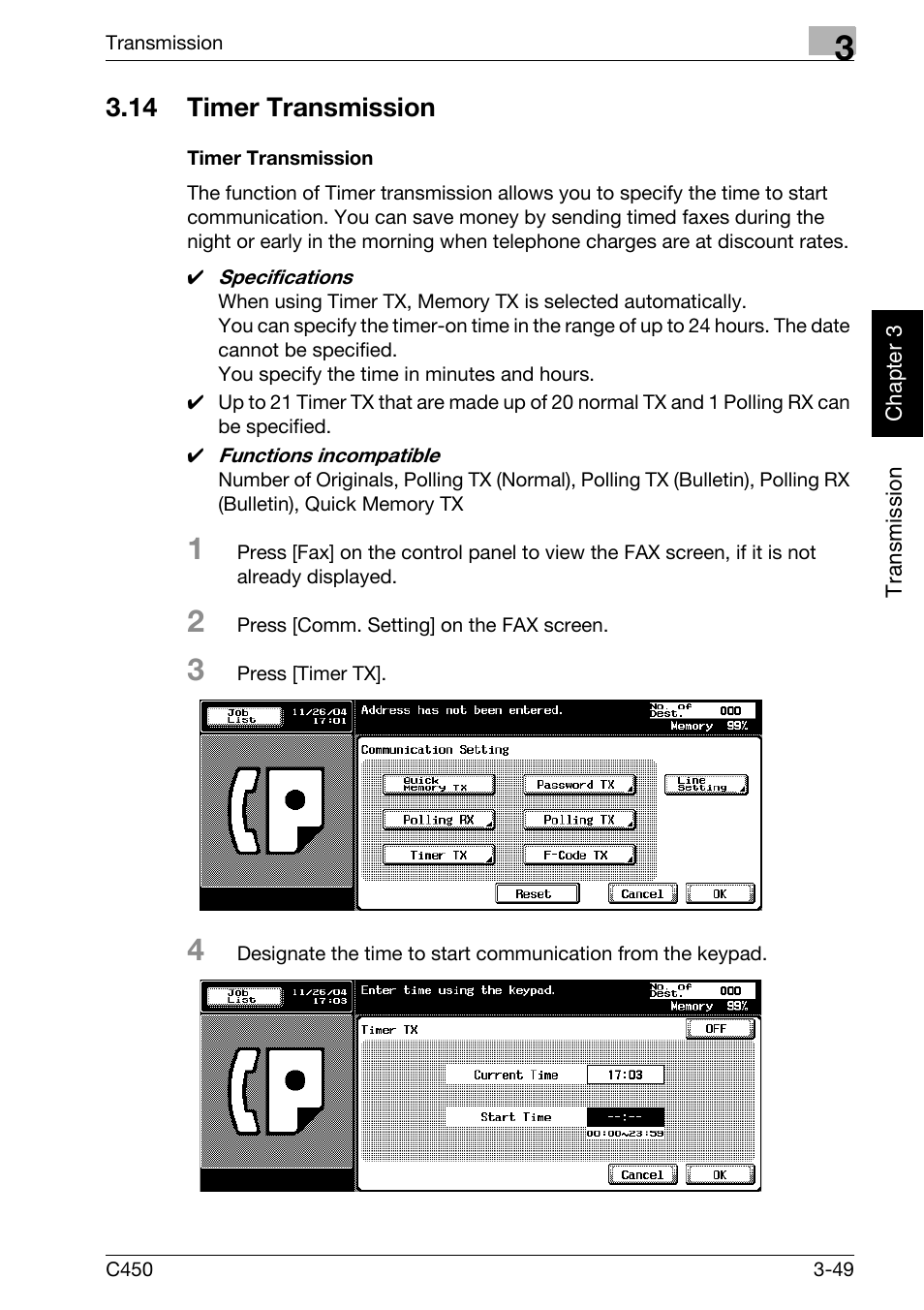 14 timer transmission, Timer transmission, Timer transmission -49 | Konica Minolta FK-502 User Manual | Page 104 / 450