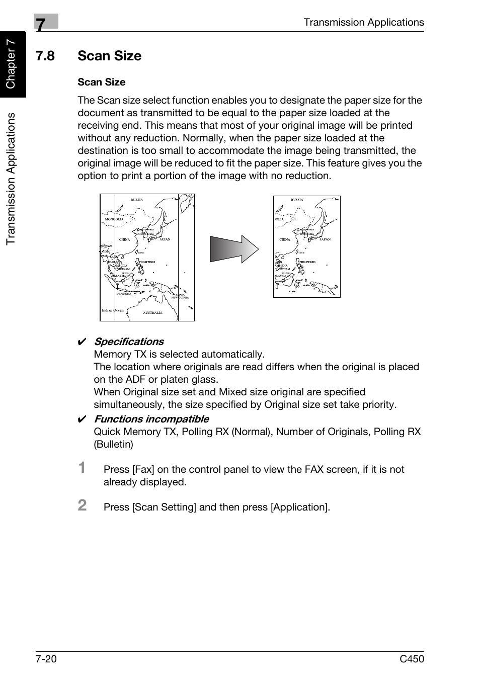 8 scan size, Scan size, Scan size -20 | Konica Minolta FK-502 User Manual | Page 157 / 450