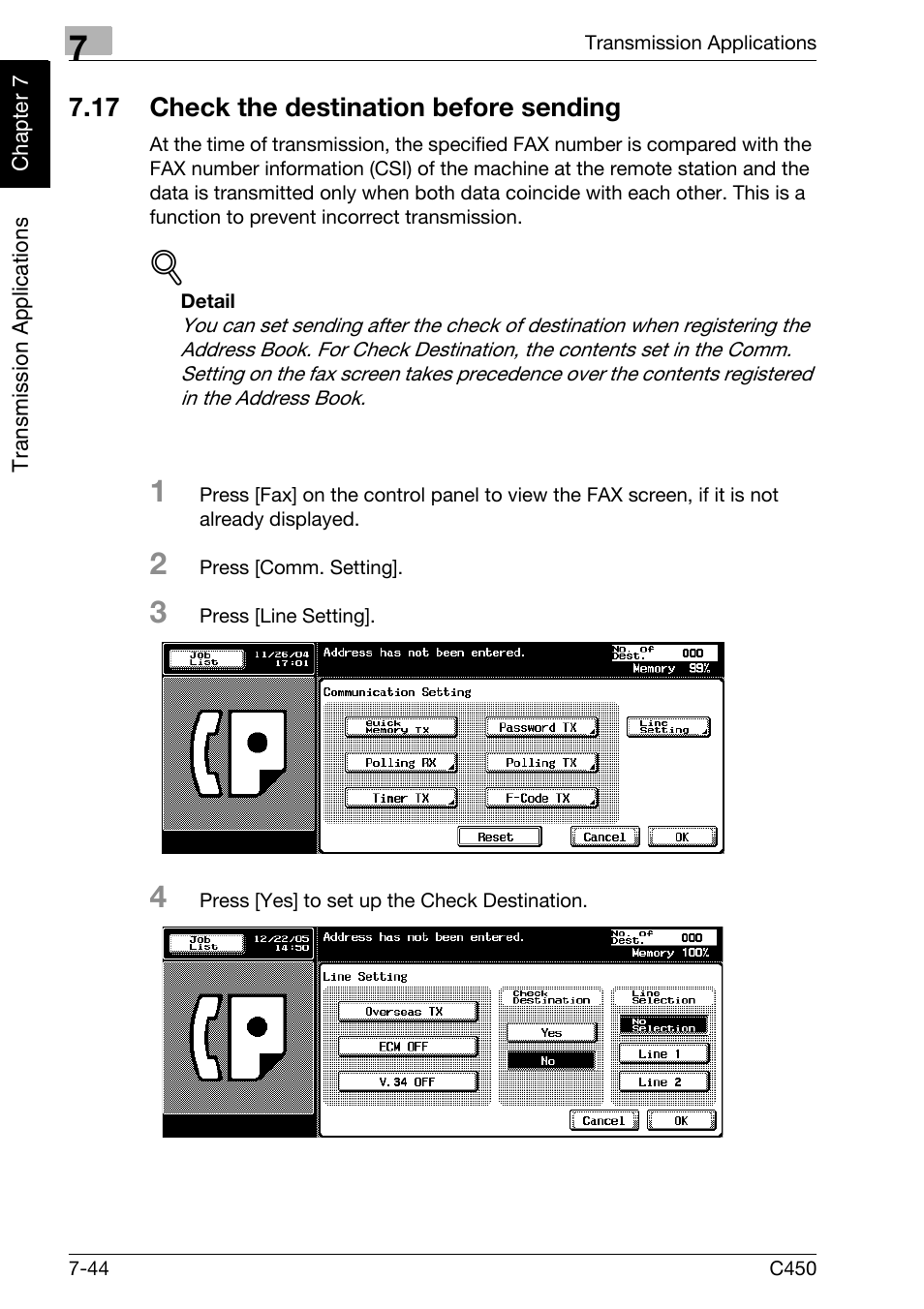 17 check the destination before sending, Check the destination before sending -44 | Konica Minolta FK-502 User Manual | Page 181 / 450