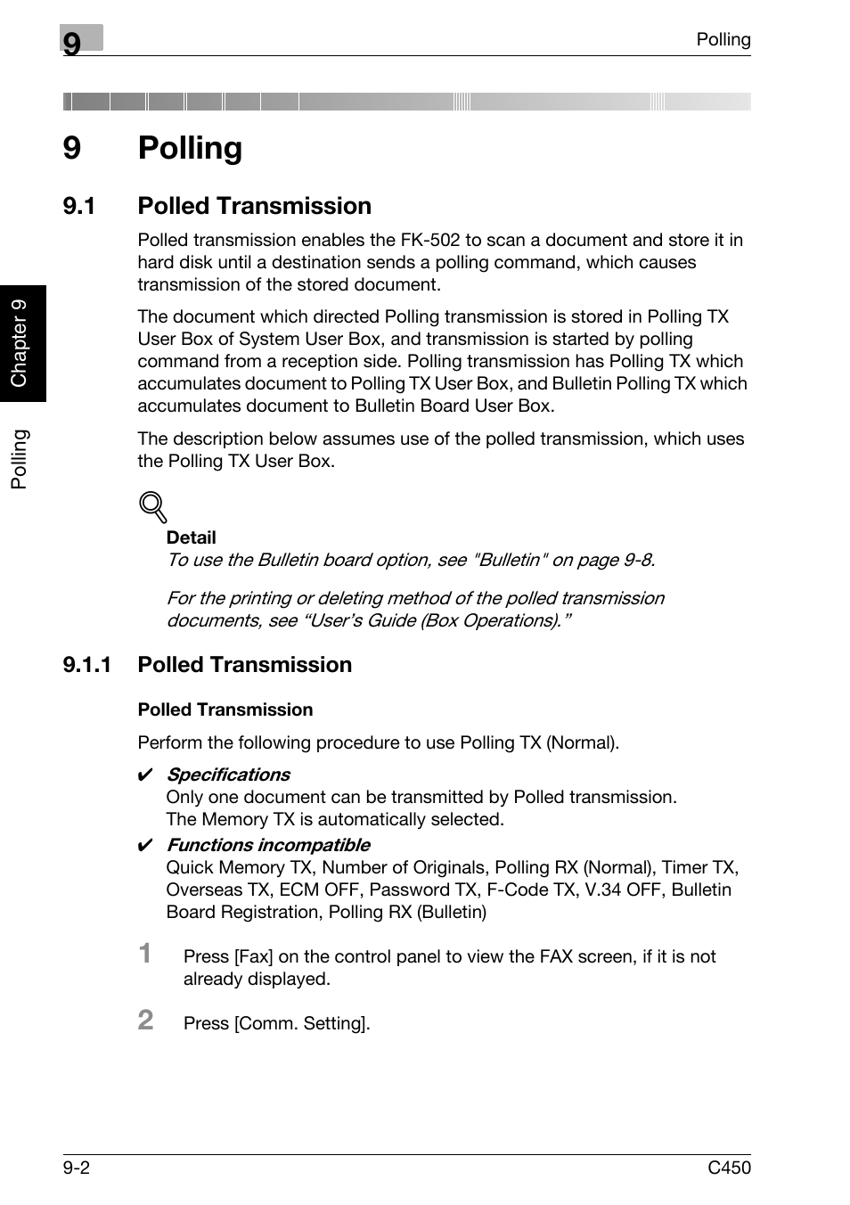 9 polling, 1 polled transmission, Polled transmission | Polling, Polled transmission -2, 9polling | Konica Minolta FK-502 User Manual | Page 195 / 450