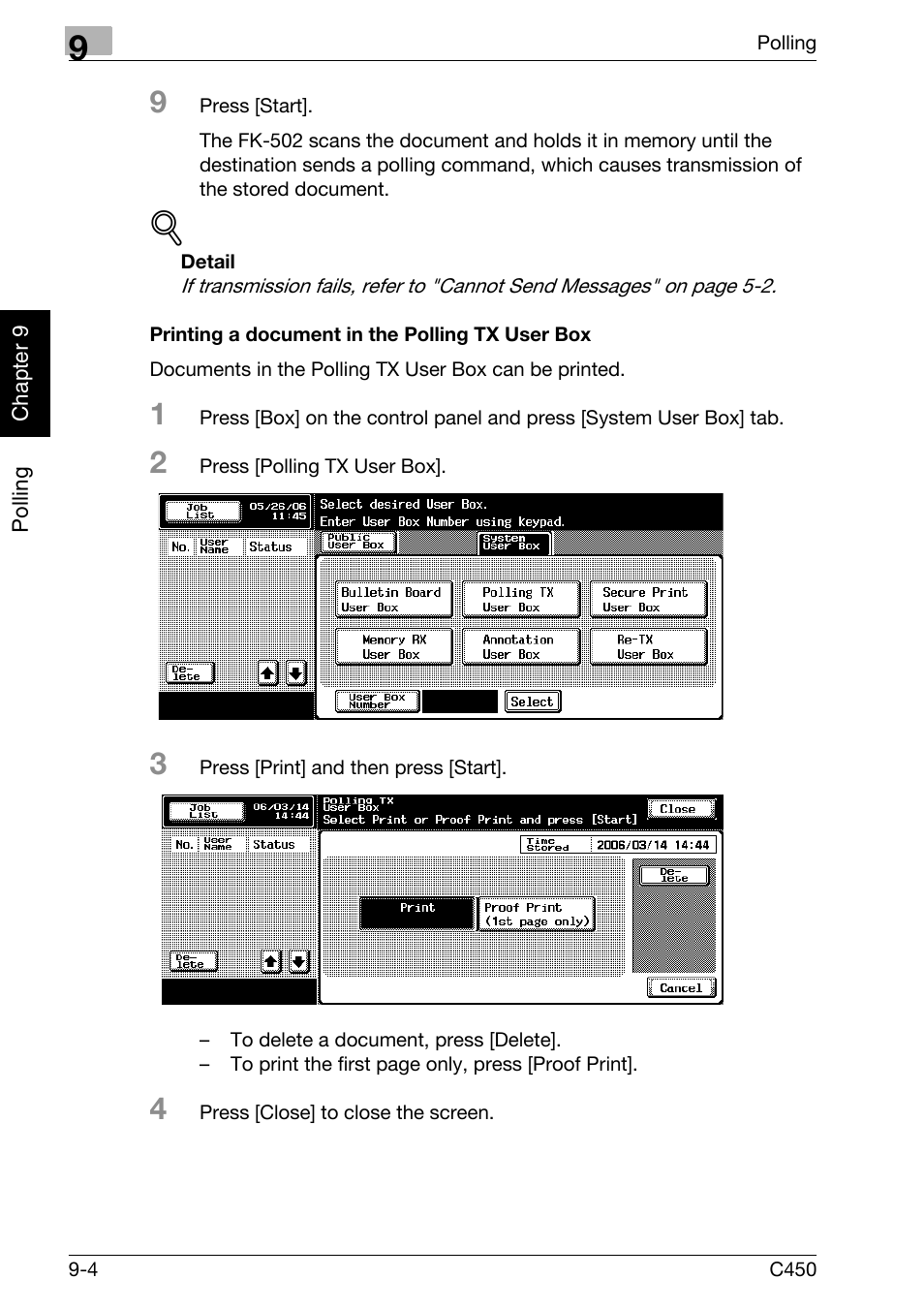 Printing a document in the polling tx user box | Konica Minolta FK-502 User Manual | Page 197 / 450