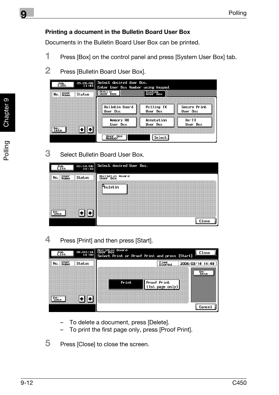 Printing a document in the bulletin board user box | Konica Minolta FK-502 User Manual | Page 205 / 450