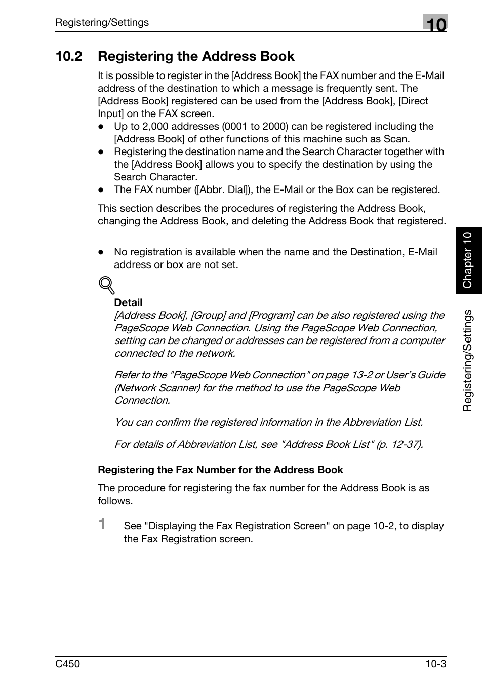 2 registering the address book, Registering the fax number for the address book, Registering the address book -3 | Konica Minolta FK-502 User Manual | Page 208 / 450