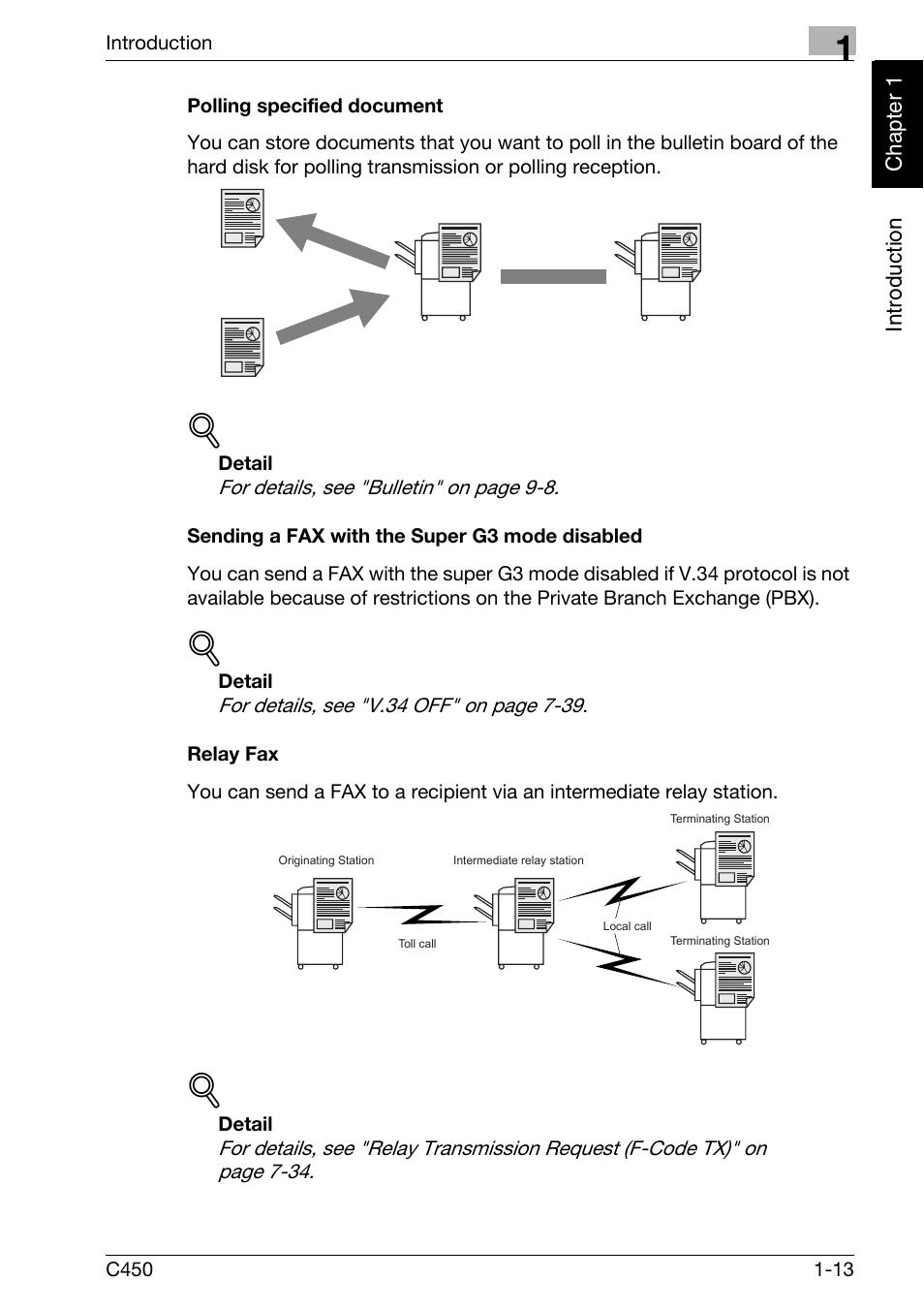 Polling specified document, Sending a fax with the super g3 mode disabled, Relay fax | Konica Minolta FK-502 User Manual | Page 22 / 450