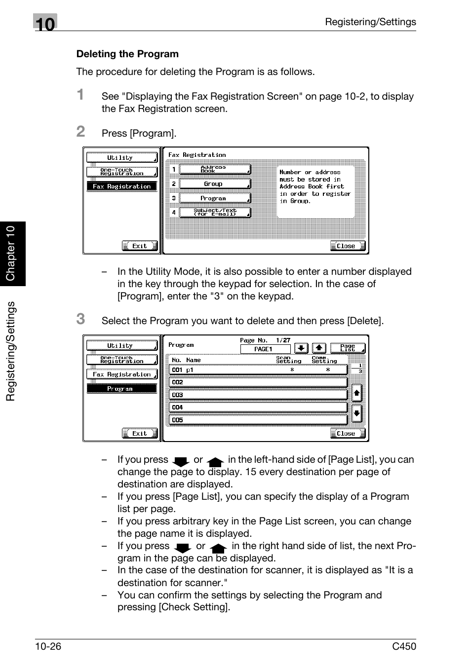 Deleting the program | Konica Minolta FK-502 User Manual | Page 231 / 450