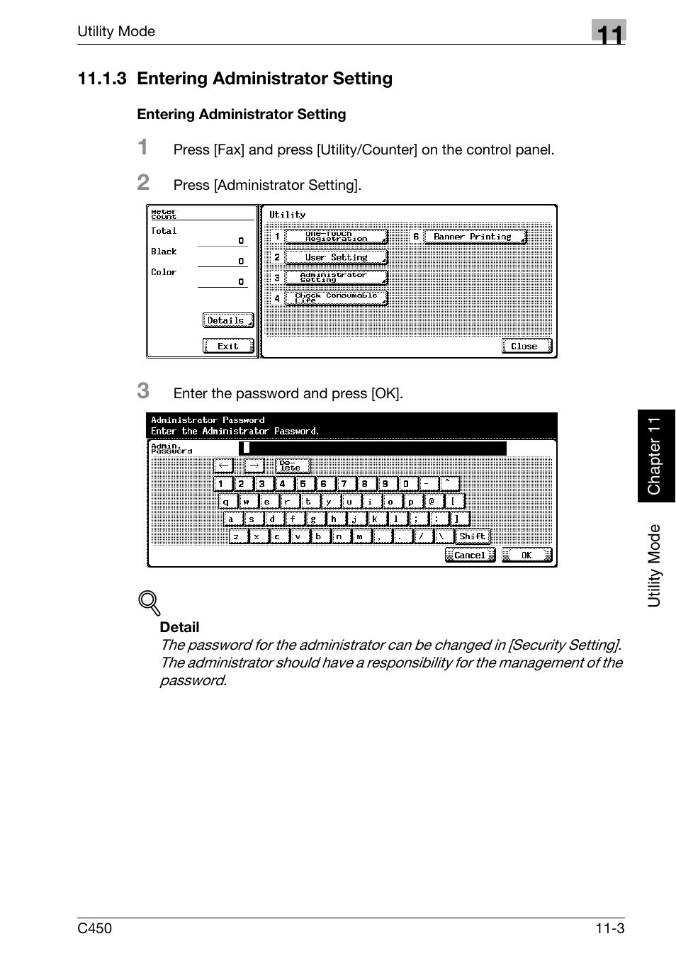 3 entering administrator setting, Entering administrator setting, Entering administrator setting -3 | Konica Minolta FK-502 User Manual | Page 262 / 450