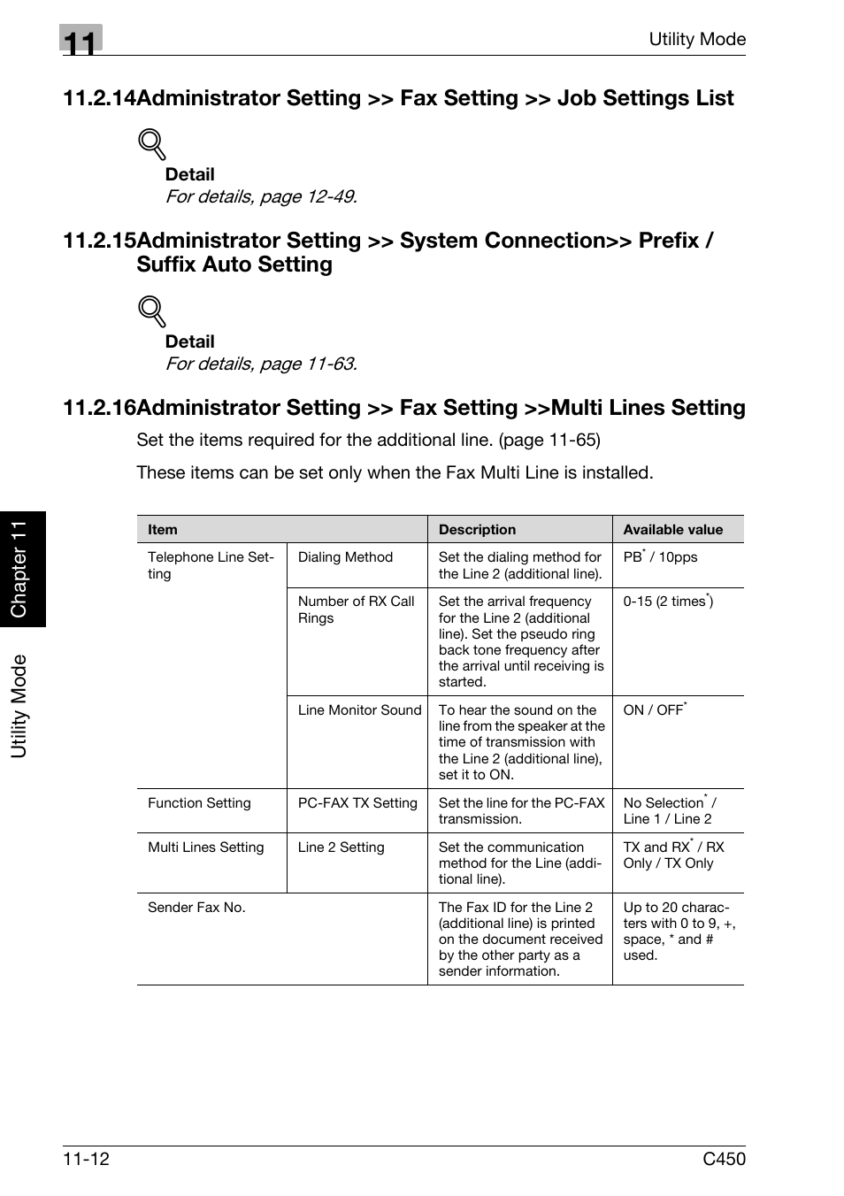 Administrator setting >> system connection, Prefix / suffix auto setting -12, Utility mode ch ap te r 11 | Konica Minolta FK-502 User Manual | Page 271 / 450