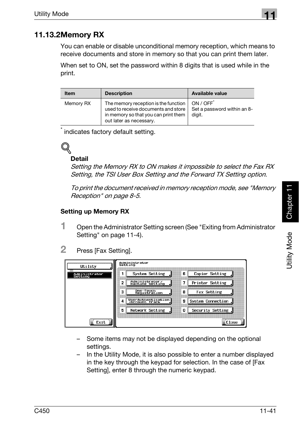 2 memory rx, Setting up memory rx, Memory rx -41 | Konica Minolta FK-502 User Manual | Page 300 / 450