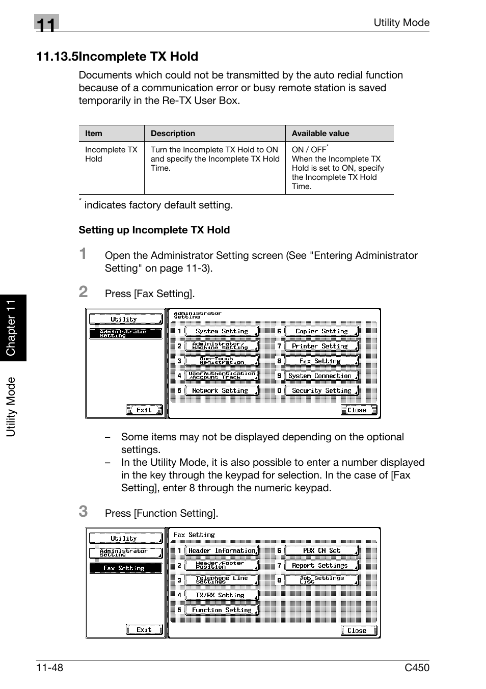 5 incomplete tx hold, Setting up incomplete tx hold, Incomplete tx hold -48 | 5incomplete tx hold | Konica Minolta FK-502 User Manual | Page 307 / 450