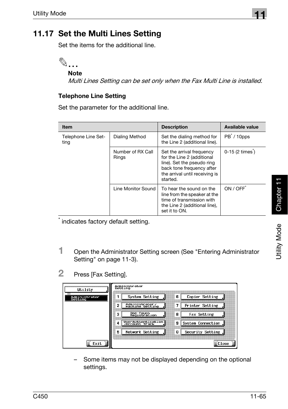 17 set the multi lines setting, Telephone line setting, 17 set the multi lines setting -65 | Konica Minolta FK-502 User Manual | Page 324 / 450