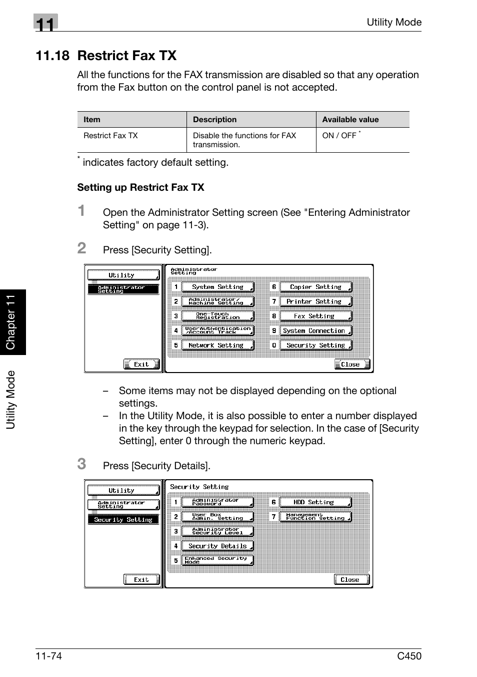 18 restrict fax tx, Setting up restrict fax tx, 18 restrict fax tx -74 | Konica Minolta FK-502 User Manual | Page 333 / 450