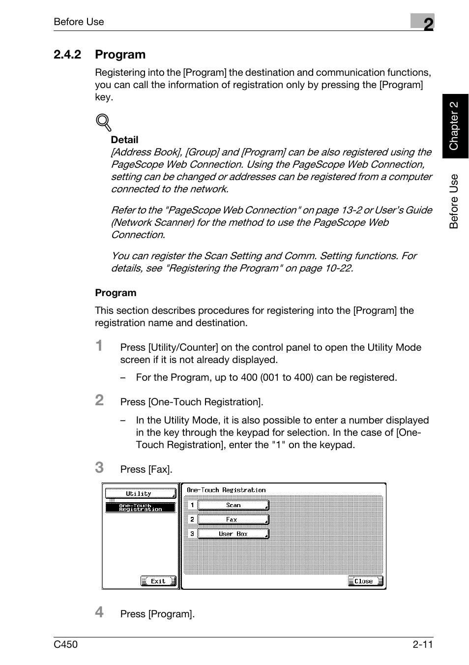 2 program, Program, Program -11 | Konica Minolta FK-502 User Manual | Page 40 / 450