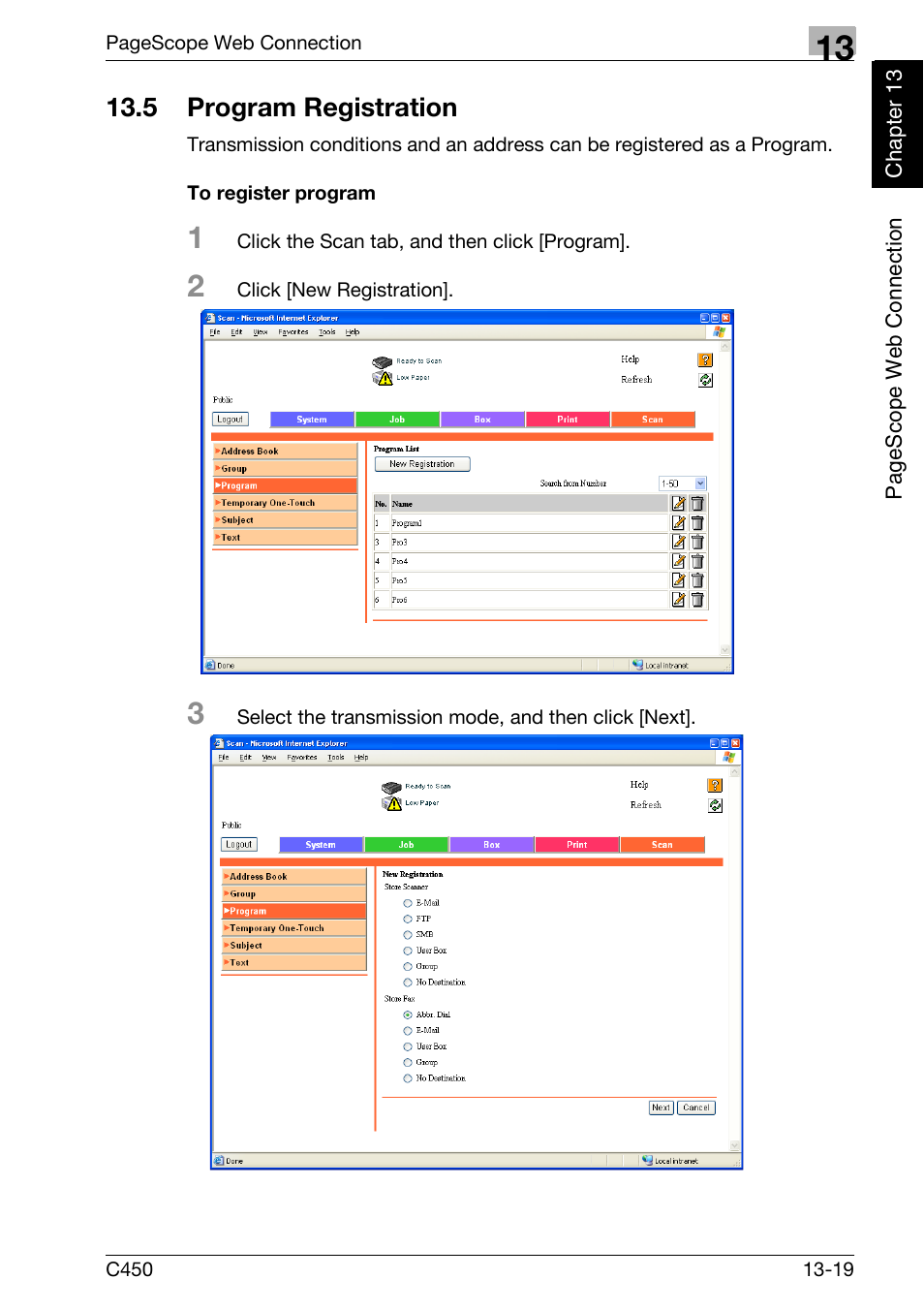 5 program registration, To register program, Program registration -19 | Konica Minolta FK-502 User Manual | Page 408 / 450