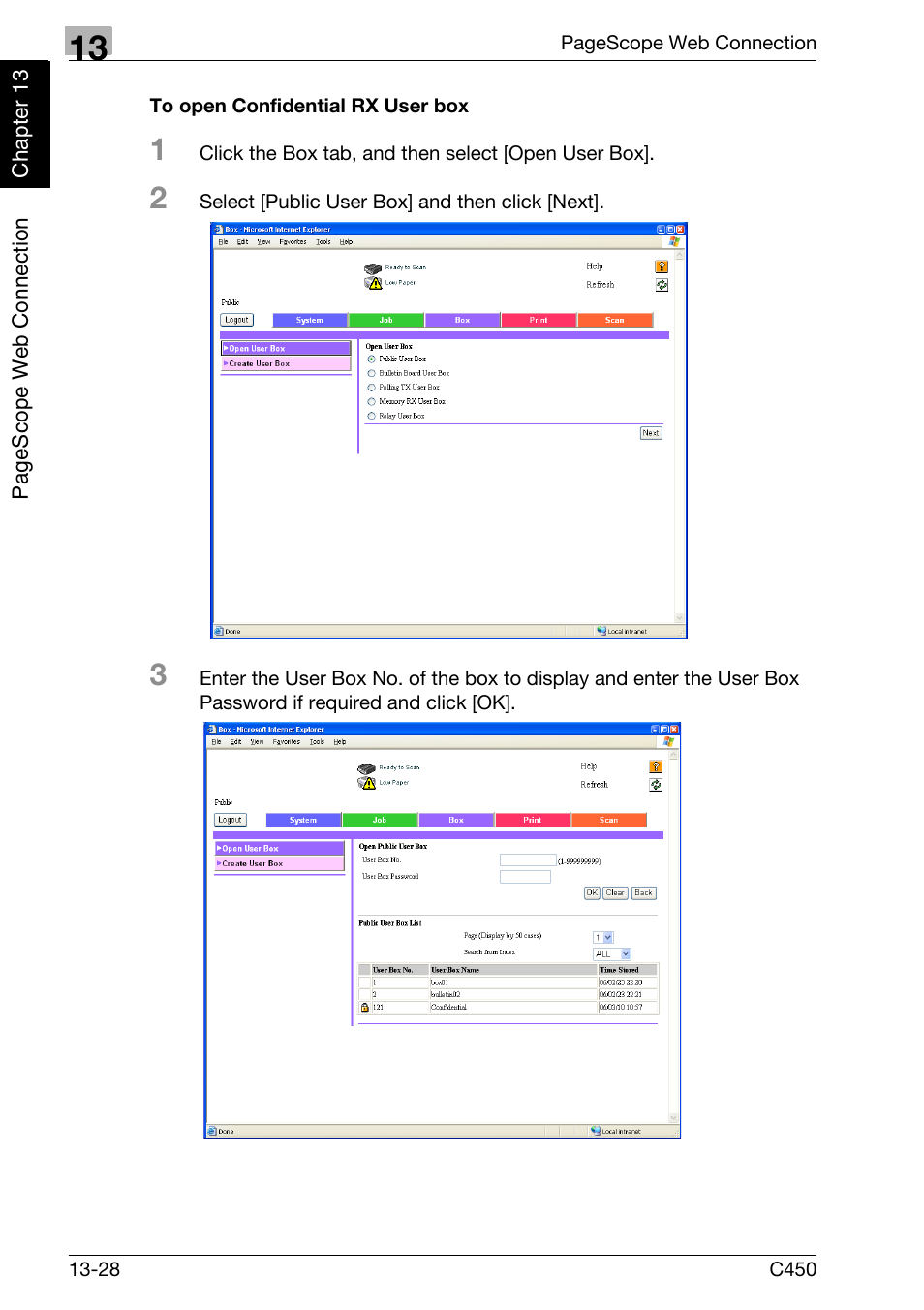 To open confidential rx user box | Konica Minolta FK-502 User Manual | Page 417 / 450