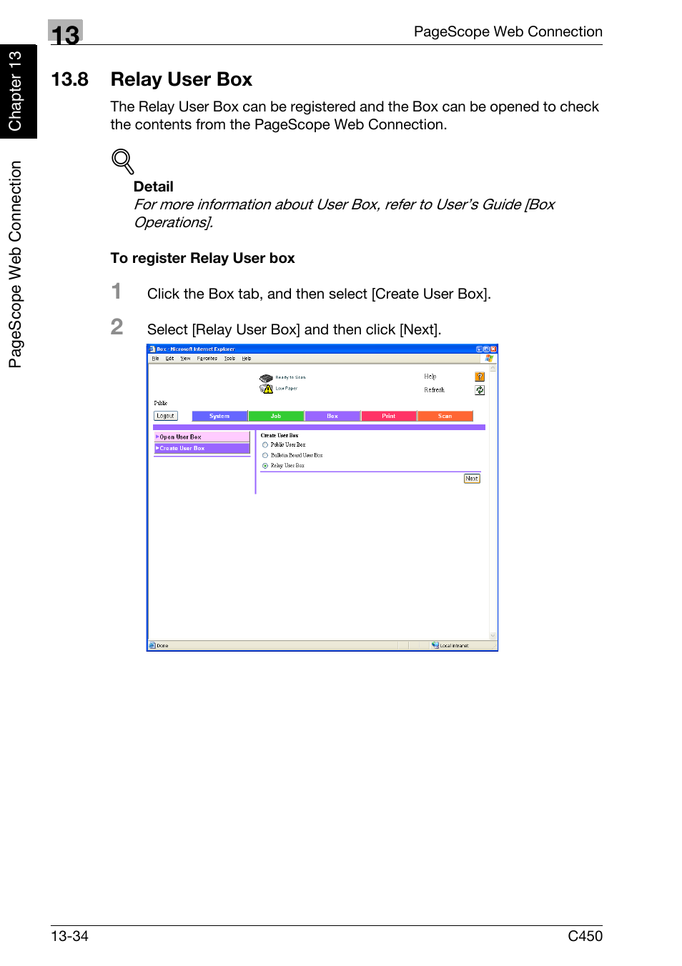 8 relay user box, To register relay user box, Relay user box -34 | Konica Minolta FK-502 User Manual | Page 423 / 450